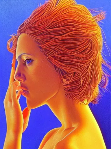 Image similar to a beautiful painting of scarlett johansson by jean giraud moebius, award winning painting, hyperdetailed, detailed