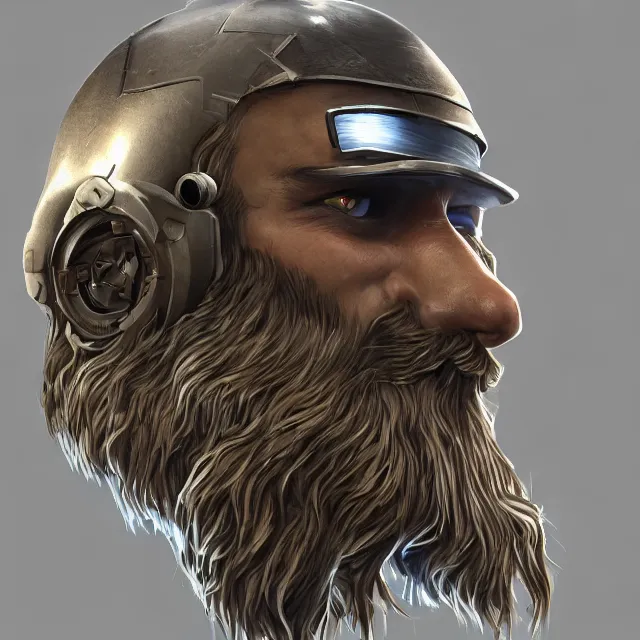 Image similar to highly detailed 3 d model of cybertronic beard man, studio light directed gaze finely detailed model, perfectly symmetrical face, centered, digital painting, artstation, trending on pixiv fanbox concept art, smooth background, sharp focus, illustration, golden ratio,