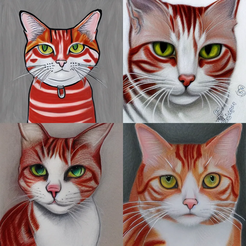 Prompt: cartoon style drawing of a red and white tabby cat named Marsey