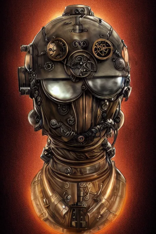 Image similar to steampunk helmet fantasy art mask robot ninja stylized digital illustration sharp focus, elegant intricate digital painting artstation concept art global illumination ray tracing advanced technology chaykin howard and campionpascale and cooke darwyn and davis jack