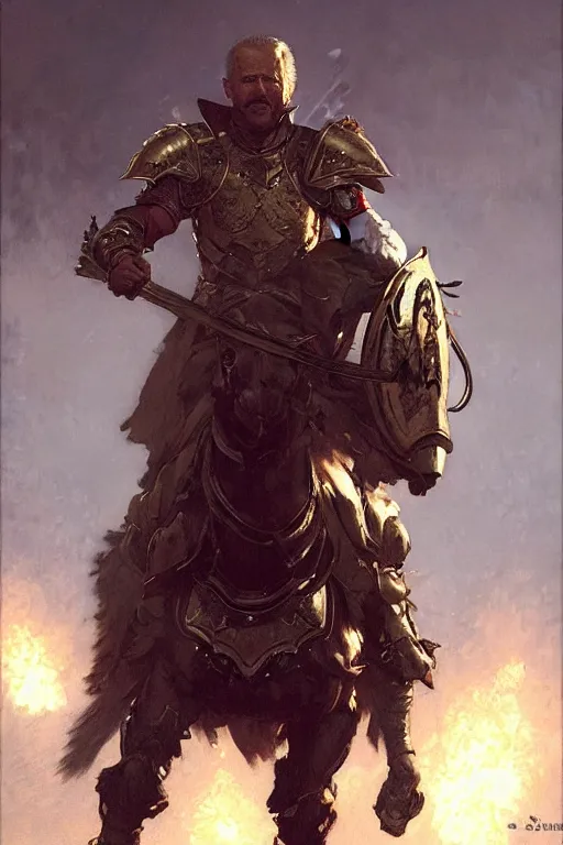 Image similar to joe biden in plate armor dnd, painting by gaston bussiere, craig mullins, greg rutkowski, yoji shinkawa