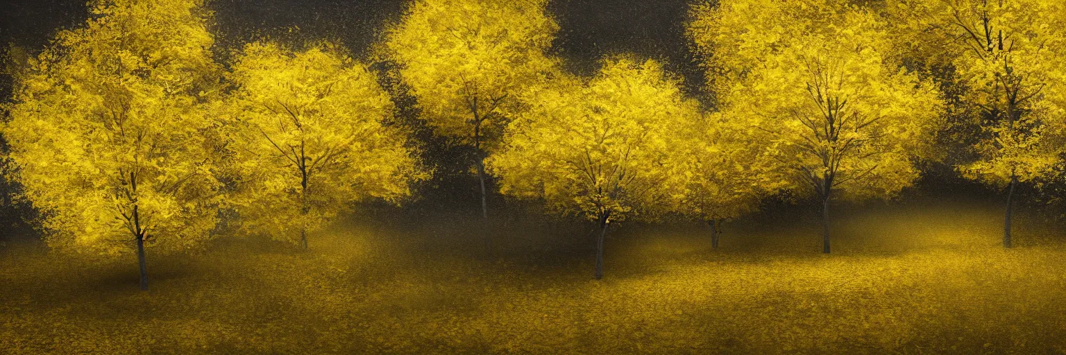 Prompt: yellow trees, michal karcz grunge painting of a beautiful landscape, detailed, elegant, intricate, 4k,