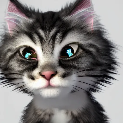 Prompt: eye - level view, a super cute maine coon kitten ate my homework and got smart, hilarious, funny, back to school comedy, cg animation, 3 d octane render, hdr