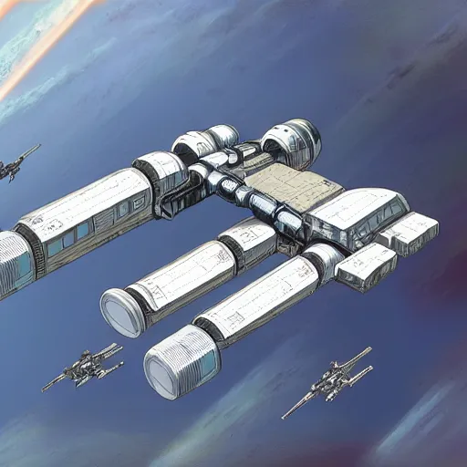 Prompt: isometric view of a science fiction space station in space, star wars space ship, concept art, digital art