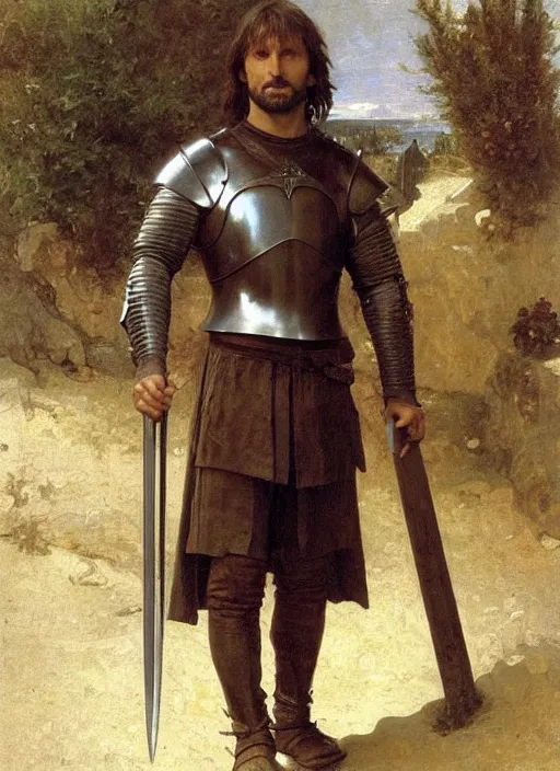 Image similar to aragorn with medieval armour, bouguereau