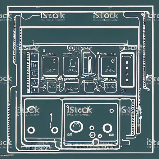 Image similar to vector art of detailed submarine control panel made of motherboards