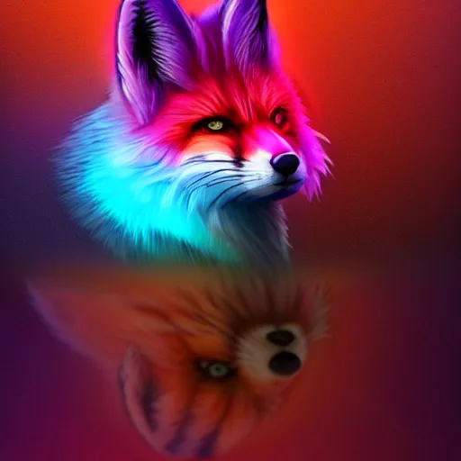 Prompt: digital fox that's red, retrowave palette, digital world, highly detailed, electric breeze, anatomically correct vulpine, synth feel, fluffy face, ear floof, flowing fur, super realism, accurate animal imagery, 4 k digital art
