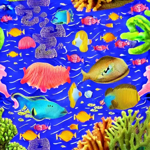 Prompt: coral reef, under the sea, marine animals, a school of fish, cinematic, watercolor, realistic