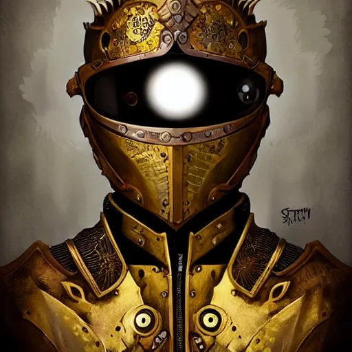 Image similar to Lofi steamPunk portrait dragon knight wearing black and gold plate armor Pixar style by Tristan Eaton Stanley Artgerm and Tom Bagshaw