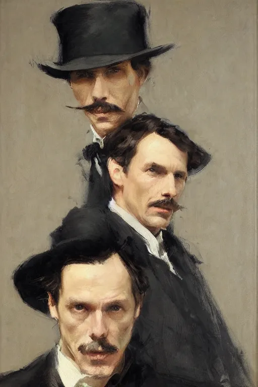 Prompt: Richard Schmid and Jeremy Lipking full length portrait painting of classic Sherlock Holmes