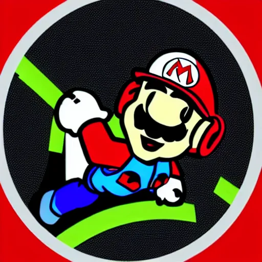 Image similar to svg sticker of a Pop-Wonder SuperMario, Mario-Wearing-a-red-hat, at a rave, spinning records, giant headphones rocking out, wearing headphones, huge speakers, dancing, rave, DJ, spinning records, digital art, amazing composition, rule-of-thirds, award-winning, trending on artstation, featured on deviantart