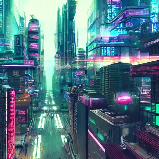 Prompt: photo of a cyberpunk city