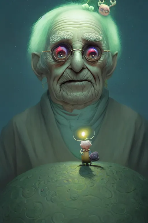 Prompt: a surreal Bioluminescent, very very very cute Elderly Lord in a happy world by Daniel Merriam, Trending on Artstation, oil on Canvas by Elena Zhurikhina and Goro Fujita and Charlie Bowater, octane render, 4k, 8k, HD