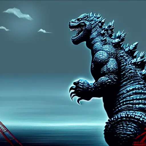 Image similar to godzilla, highly detailed, digital painting, smooth, sharp focus, illustration, ultra realistic, 8 k, art by hideaki anno