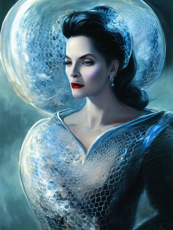 Prompt: portrait of a evil queen in midst of transparent clear see - through honeycombs. spaceship environment, dramatic lighting, ultra realistic, highly detailed, concept art, photorealistic, octane render, 8 k, unreal engine. art by gustave dore, art by boris vallejo, art by julie bell, art by christopher marley, art by artgerm