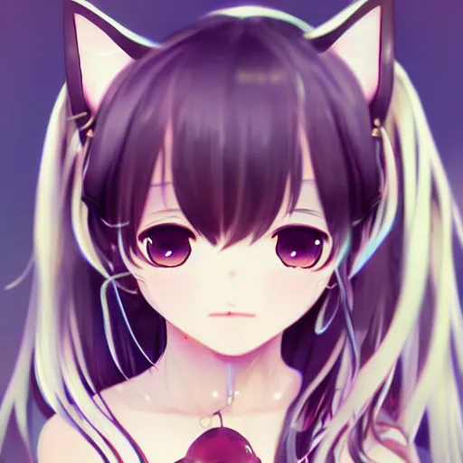 Prompt: nekopara fantastically detailed eyes cute girl portrait with cat ears modern anime style, made by Laica chrose, Mina Petrovic, WLOP!!!!!!!!!!!! modern trending professional digital art unreal Engine 4k 8k