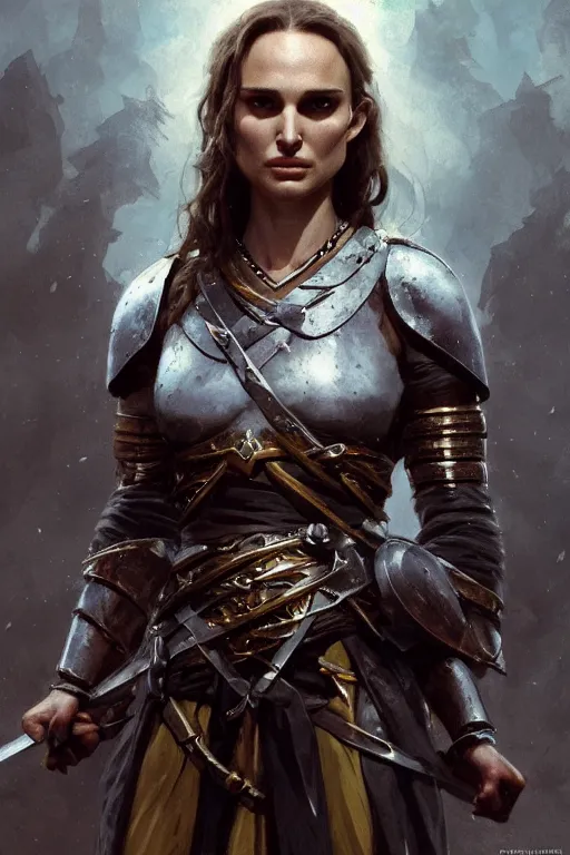 Image similar to natalie portman, legendary warrior, heroic, lord of the rings, tattoos, decorative ornaments, battle armor, by carl spitzweg, ismail inceoglu, vdragan bibin, hans thoma, greg rutkowski, alexandros pyromallis, perfect face, fine details, realistic shading photorealism