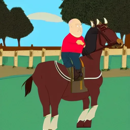 Prompt: shaq riding a horse in a scene of south park