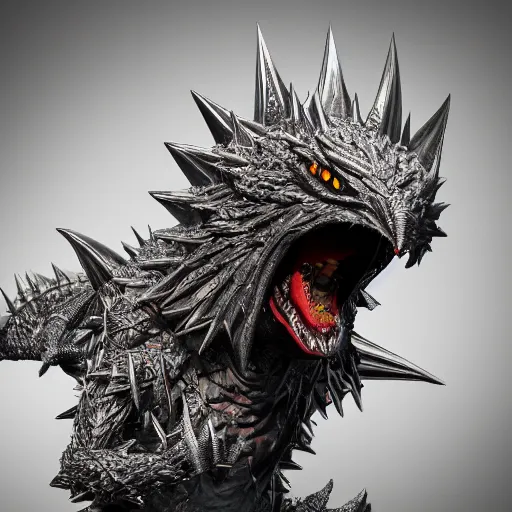 Image similar to evil spiky silver bubble screaming eagle kaiju, cinematic, epic scale, hyper detailed, photorealistic, rule of thirds, 8 k.