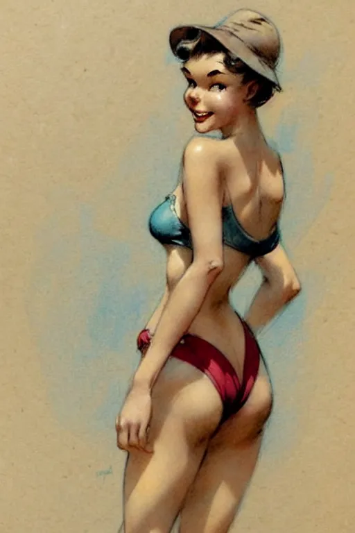 Image similar to (((((1950s adventure bikini girl character illustration. muted colors.))))) by Jean-Baptiste Monge !!!!!!!!!!!!!!!!!!!!!!!!!!!