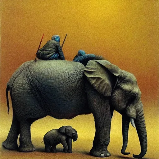 Image similar to elephant painting by beksinski, barlowe colors. masterpiece painting