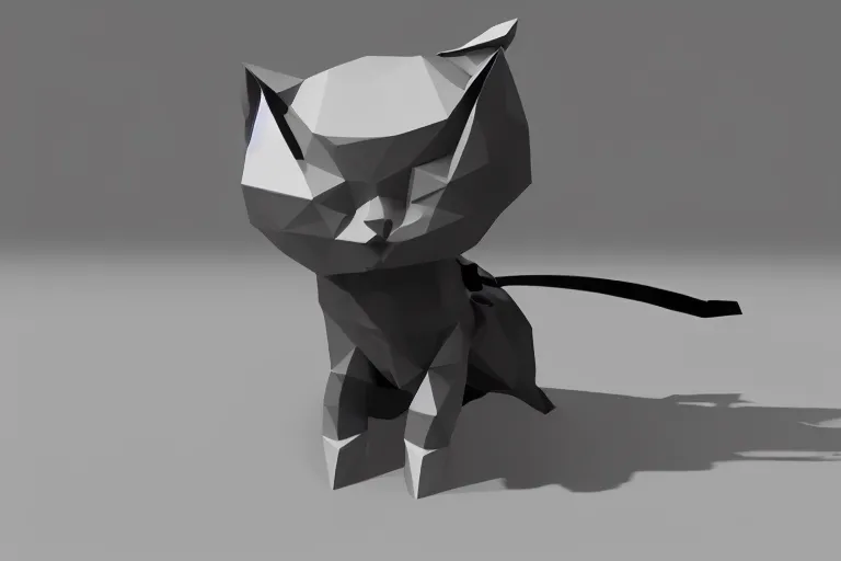 Image similar to a cat dressed as a scuba diver swimming underwater, low poly, render, blender, low polygon, creepy, vast,