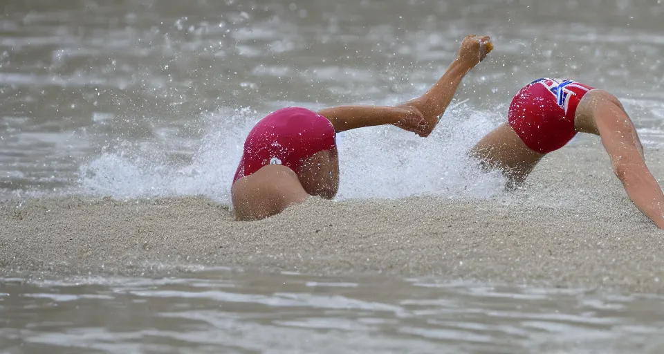 Image similar to olympic swimming in sand instead of water, extremely coherent, motion blur