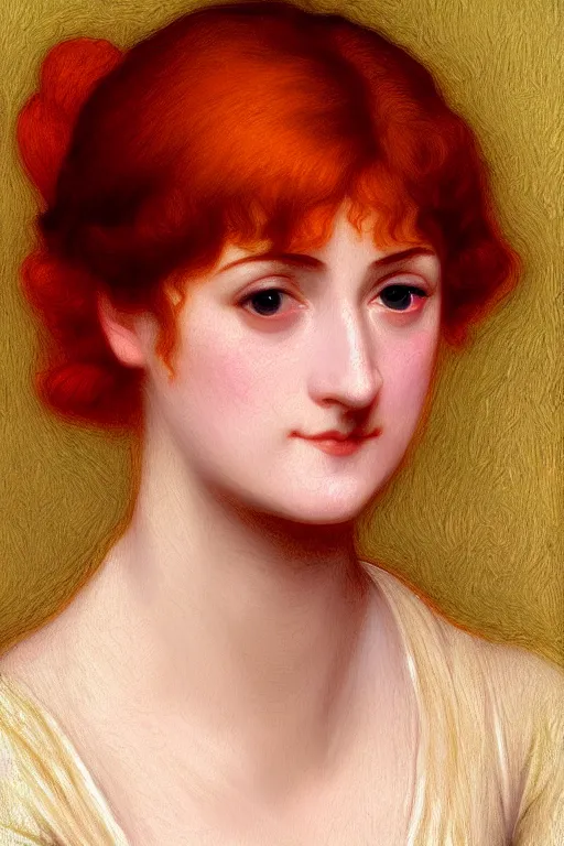 Image similar to jane austen orange red hair, painting by rossetti bouguereau, detailed art, artstation