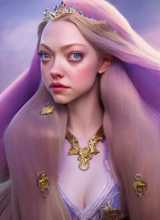 Image similar to amanda seyfried as the rapunzel princess, character art, art by artgerm lau and wlop and and ilya kuvshinov and john singer sargent, hyperdetailed, 8 k realistic, symmetrical, frostbite 3 engine, cryengine, dof, trending on artstation, digital art