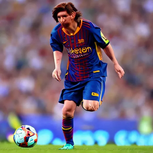 Prompt: blind messi as a blind man selling coupons