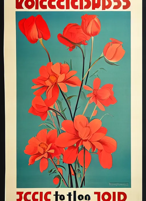 Image similar to soviet propaganda poster of phrase'tend to the flowers ', socialist realism