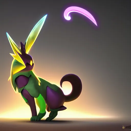 Image similar to fusion of espeon and umbreon, high octane render 3d, beautiful lighting, gentle