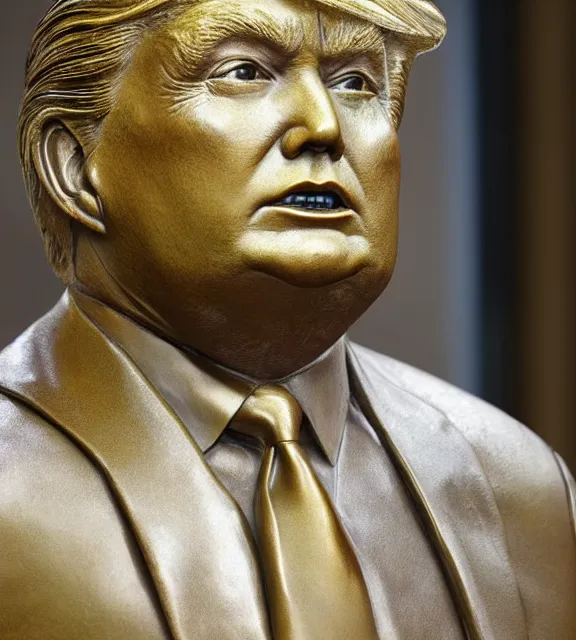 Prompt: a 4 k photorealistic photo medium shot of a bronze statue of donald trump.