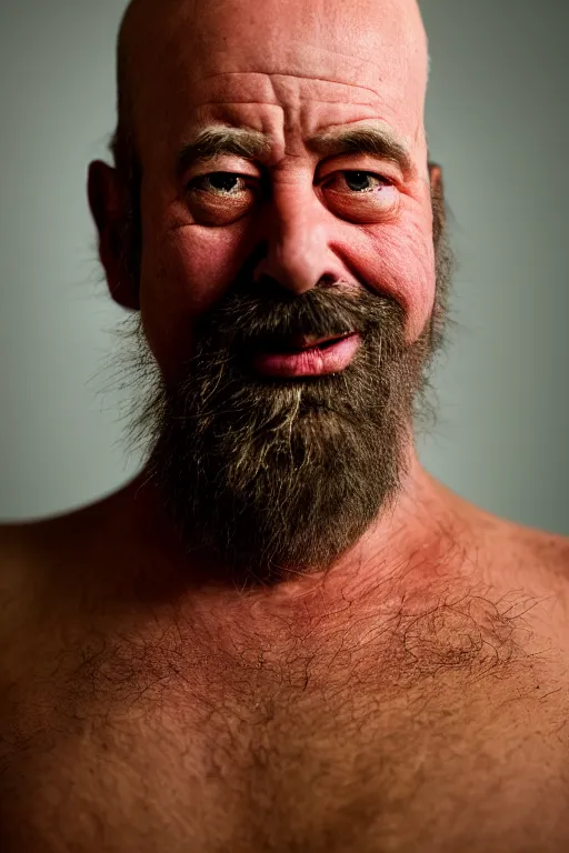 Prompt: studio portrait of man that looks excactly like homer simpson, lookalike, as if homer simpson came to life, soft light, black background, fine details, close - up, award winning photo by eric lafforgue