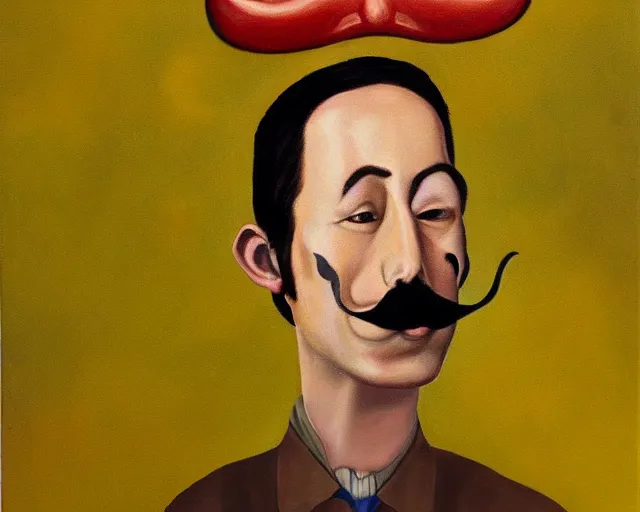 Prompt: a surreal painting of a young man with a fu manchu mustache smoking a joint