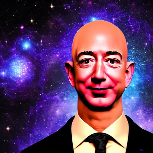 Image similar to Jeff Bezos as a cosmic horror with a cosmic background. Epic digital art