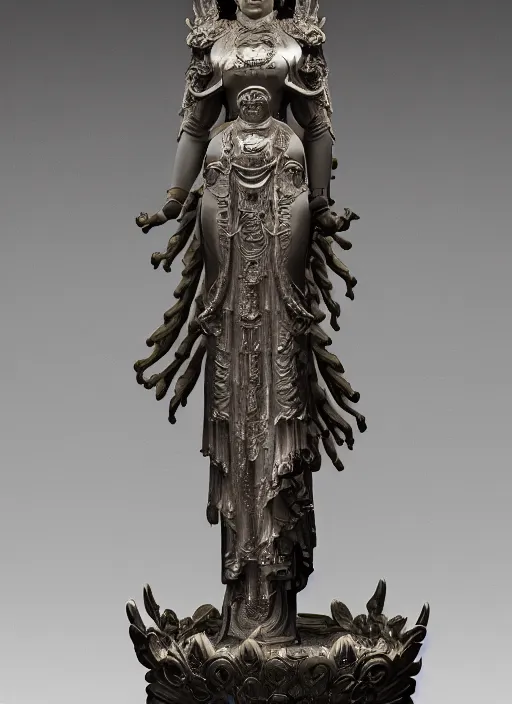 Image similar to a art deco sculpture statue of full body guanyin, intricate complexity,, statue by jane hamilton, ruan jia, character concept, radiant light,, frostbite 3 engine, cryengine, dof, trending on artstation, digital art, fantasy detailed abackground