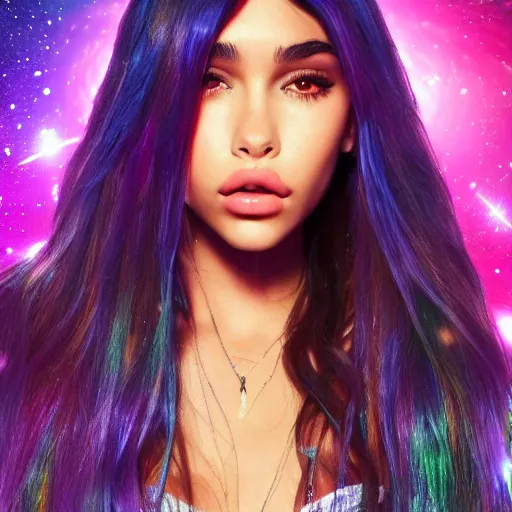 Image similar to madison beer a an intergalactic popstar dancing on a planet, render, blender render, unity render, 4 k wallpaper, art station trending, artstation 4 k coherent, coherent, 4 k, detailed, hyperdetailed, artifact - free, completely coherent, sharp, madison beer