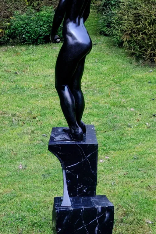 Prompt: nordic girl statue sculpted by bernini and hedi xandt made with black marble with partial gold plating, realistic