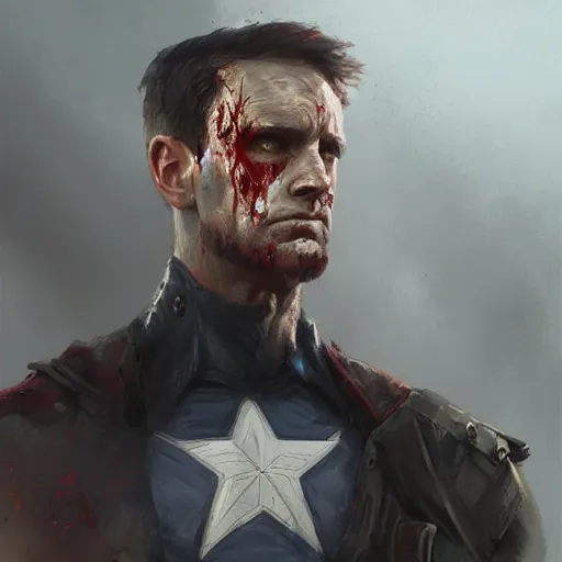 Image similar to A portrait of captain america, zombie, art by greg rutkowski, matte painting, trending on artstation