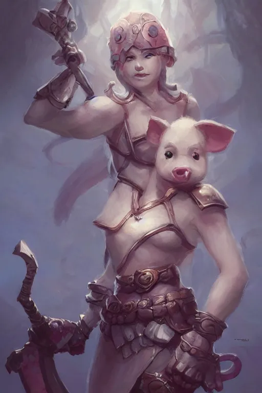 Image similar to anthropomorphic warrior piglet, girl, female, pale blue armor, cute and adorable, pretty, beautiful, DnD character art portrait, matte fantasy painting, DeviantArt Artstation, by Jason Felix by Steve Argyle by Tyler Jacobson by Peter Mohrbacher, cinematic lighting