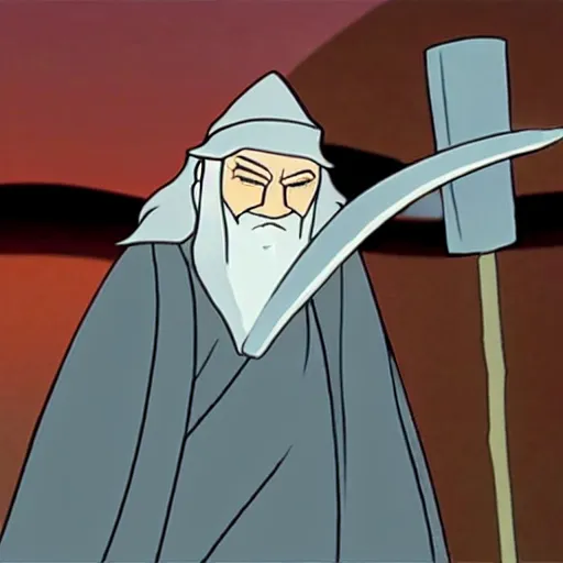 Prompt: A still of Gandalf the grey in the animated series Samurai Jack