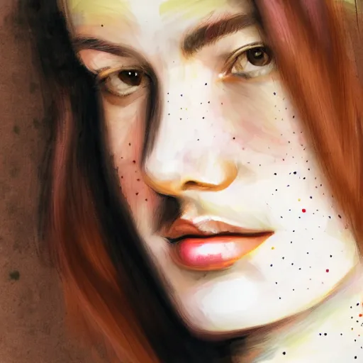 Image similar to beautiful young woman face with light freckles artist sketch closeup