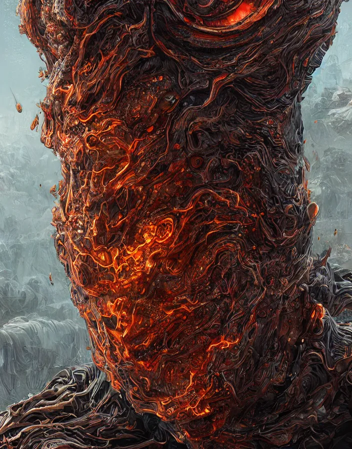 Prompt: horrific monster portrait. burning water distortions. intricate abstract. intricate artwork. by Tooth Wu, wlop, beeple, dan mumford. octane render, trending on artstation, greg rutkowski very coherent symmetrical artwork. cinematic, hyper realism, high detail, octane render, 8k, depth of field, bokeh. iridescent accents