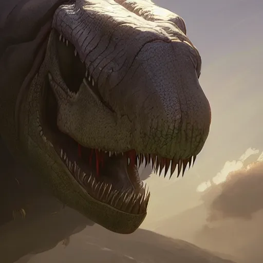 Image similar to a portrait of a trex, dramatic lighting, cinematic, establishing shot, extremly high detail, photorealistic, cinematic lighting, artstation, style by greg rutkowski
