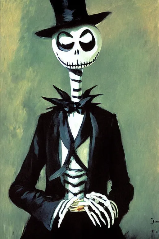 Prompt: highly detailed painting of jack skellington painted by edouard manet