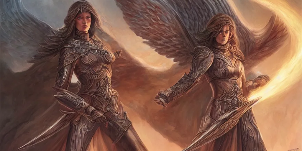 Prompt: female angel warrior by magali villeneuve