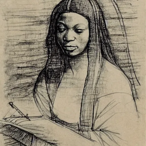 Image similar to of leonardo davinci sketching studies of nina simone