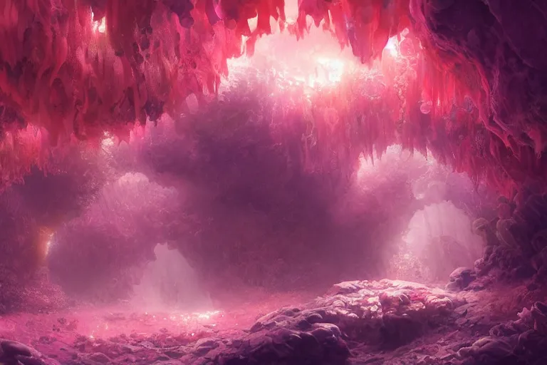 Prompt: beautiful coral crystals, distinct pink orange purple colors, underwater crystal caverns, concept art, beautiful lights, d & d, fantasy, highly detailed, masterpiece, volumetric lighting, digital painting, artstation, smooth, sharp focus, illustration, art by artgerm, by greg rutkowski