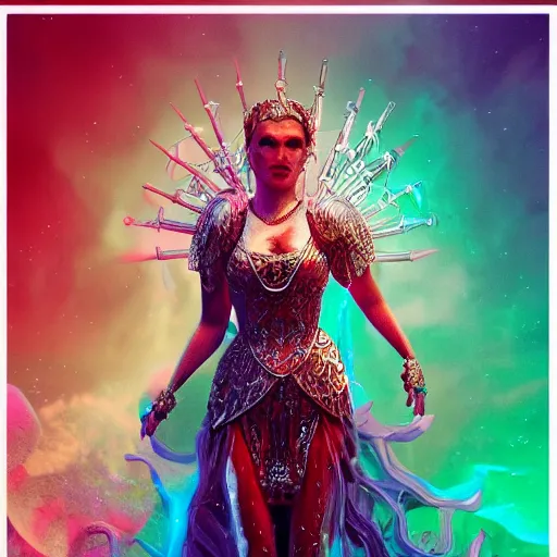 Prompt: helen of troy as a master sorceress, intricate and vibrant nature colors, tarot card, full of silver layers, portrait, trending on artstation, incredible blue and red lightning illustration, exquisite detail, octane render, 8 k postprocessing